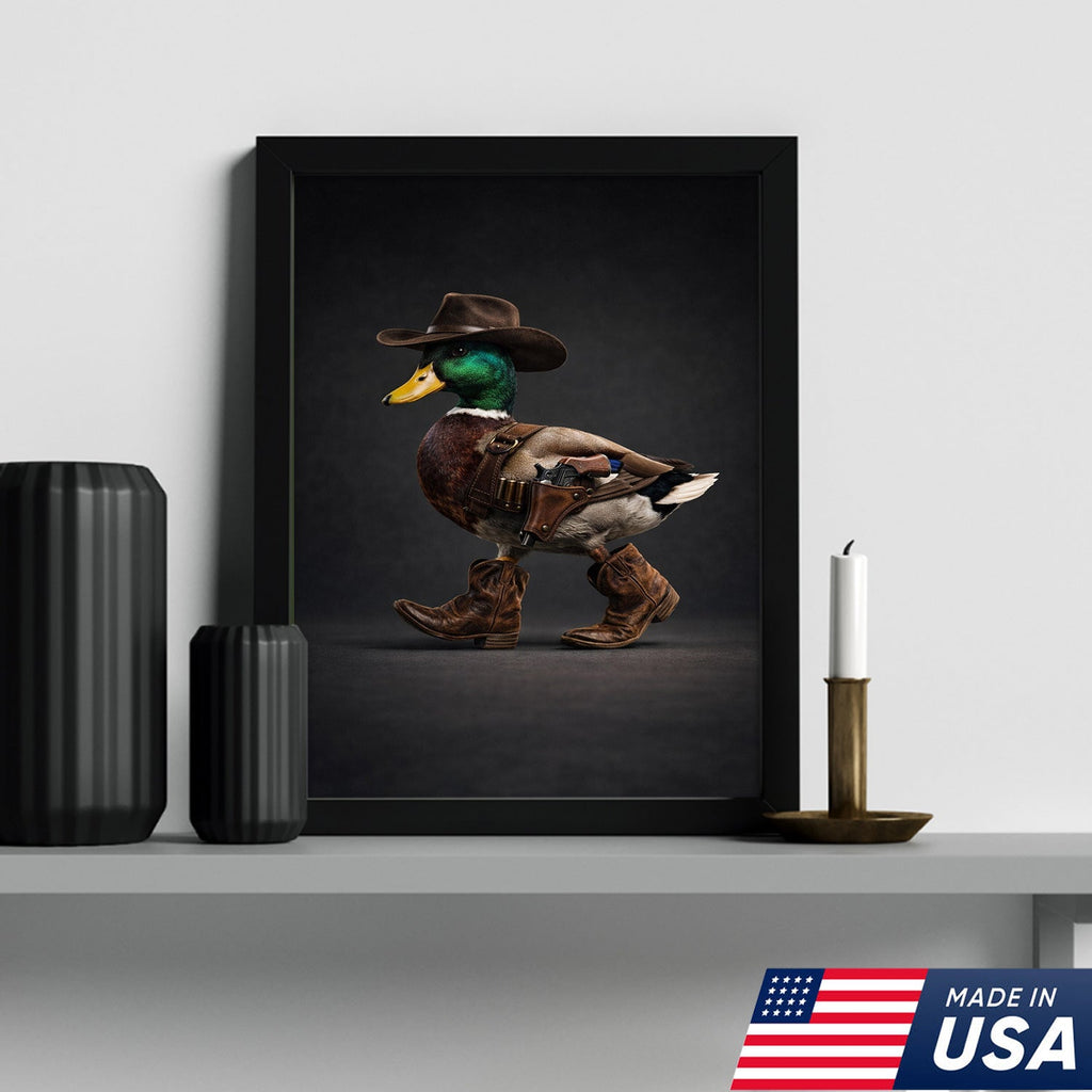 Funny Western Duck Canvas – Cowboy Duck Wall Art – Hunting Decor