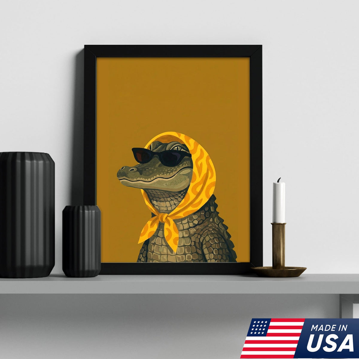 Funny Alligator Wall Art, Cool Crocodile Canvas, Sunglasses Animal Art