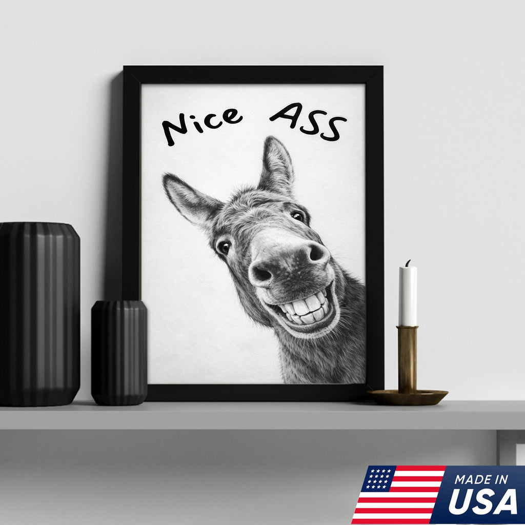 Funny Donkey Bathroom Wall Art, Nice Ass Donkey Canvas