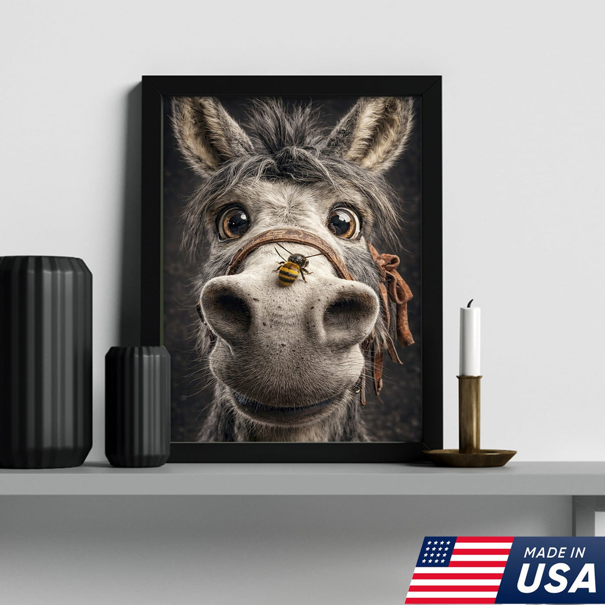 Funny Donkey Canvas Wall Art – Curious Donkey Portrait Farm Animal Wall Decor