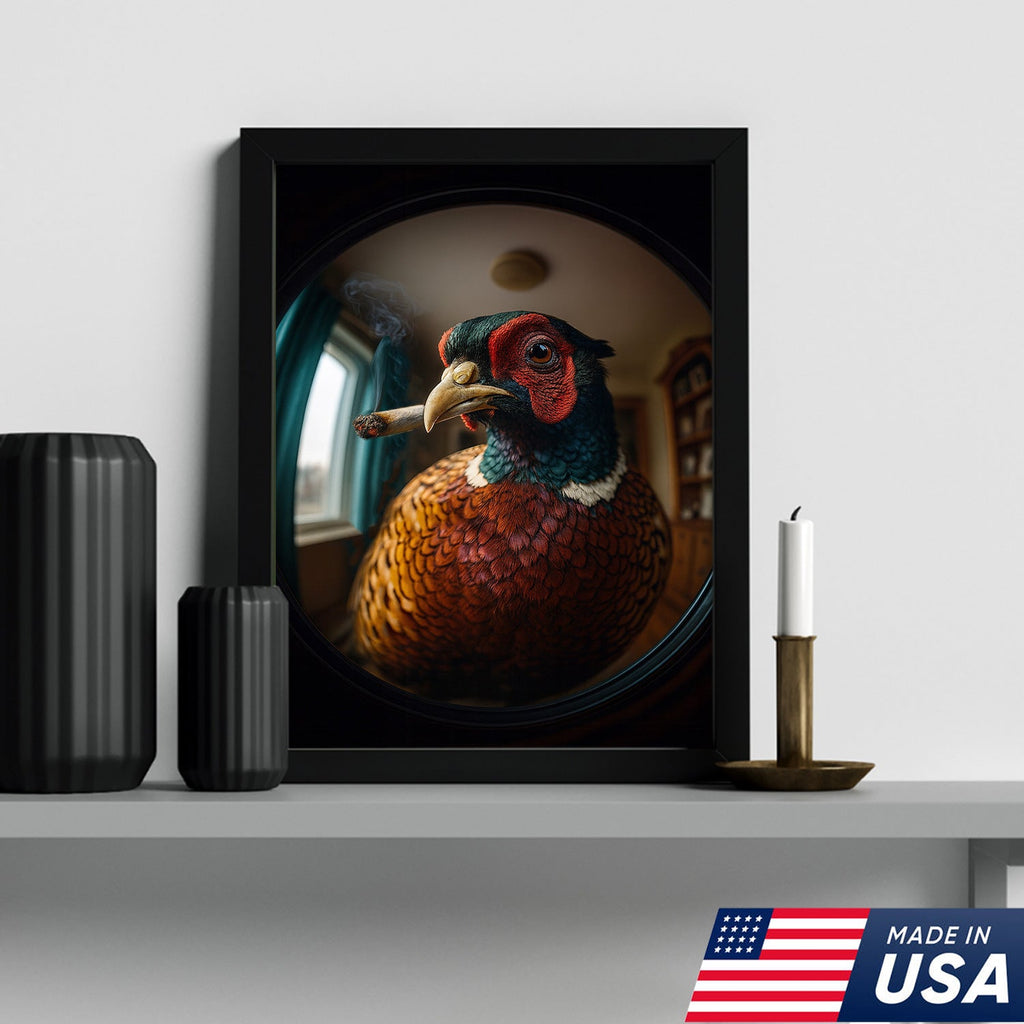 Funny Pheasant Wall Art Smoking Bird Print for Man Cave Decor - Unique Hunting Gift