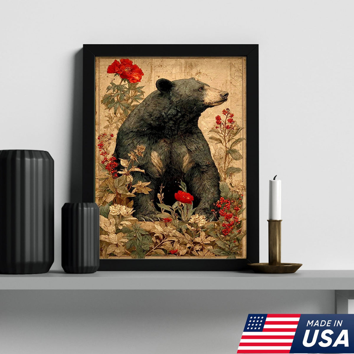 Botanical Black Bear Canvas