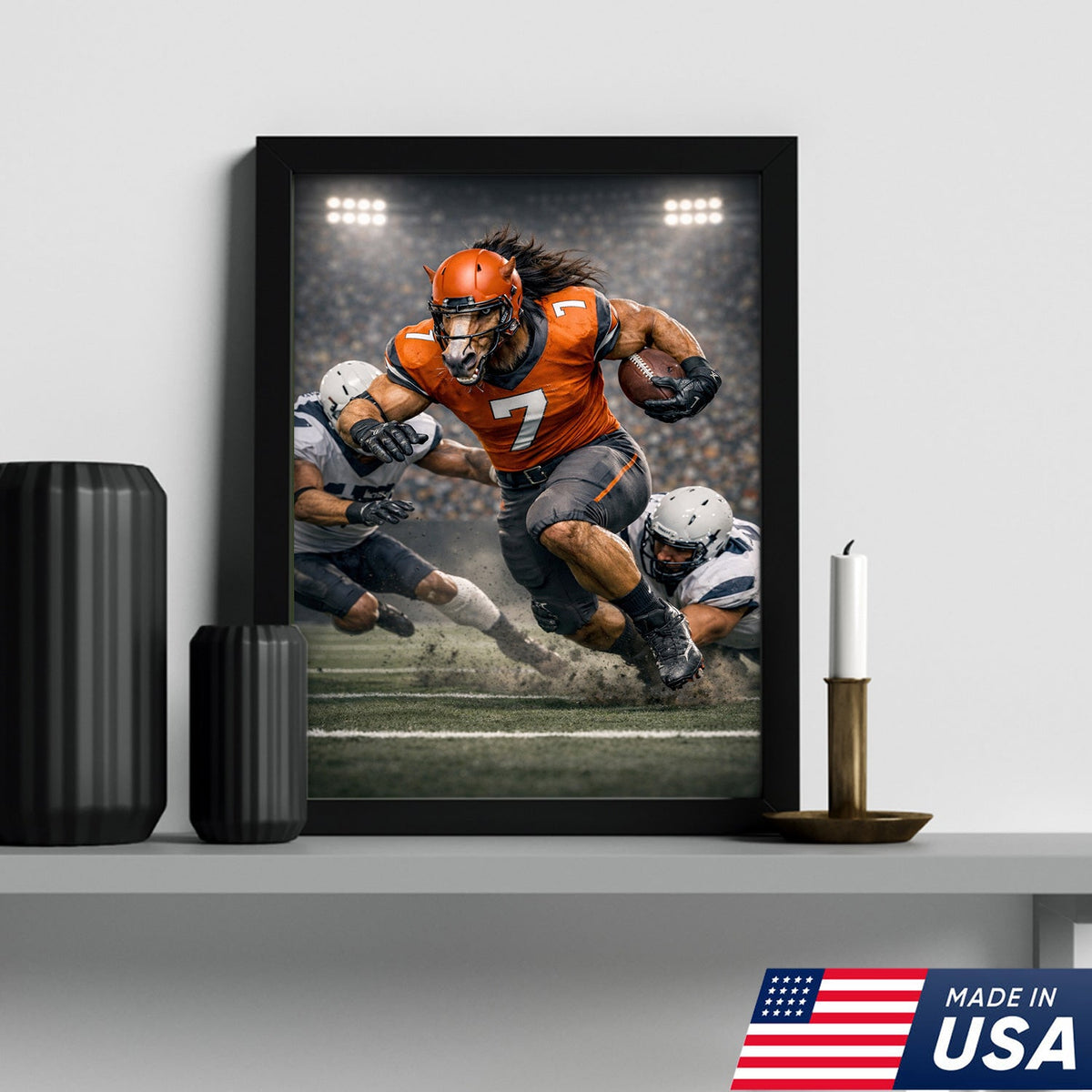 Wild Stallion Football Canvas Wall Art – Powerful Horse Athlete Stadium Action Print
