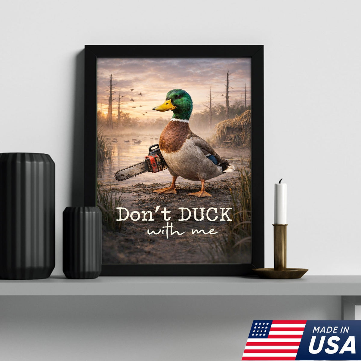 Don’t Duck With Me Canvas Wall Art, Funny Duck Chainsaw Artwork