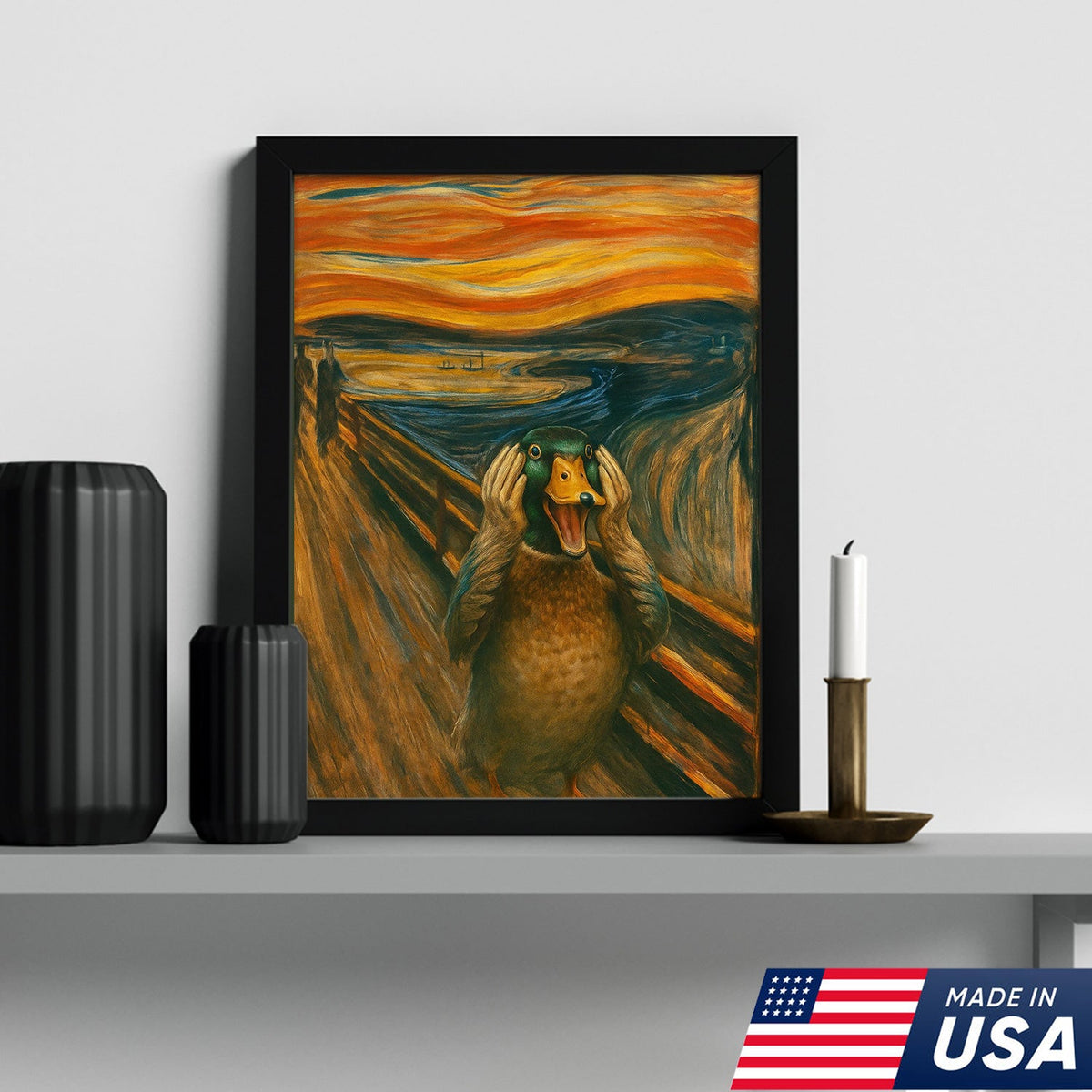 Funny Duck Scream Canvas Wall Art, Parody Edvard Munch Painting Print