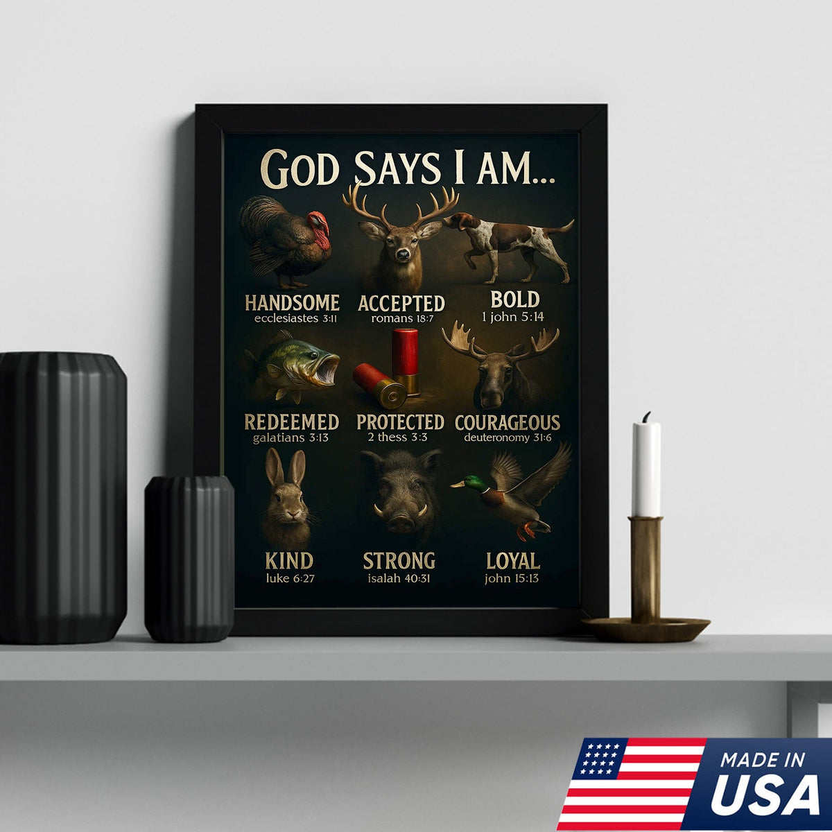 God Says I Am Hunting Canvas, Christian Wildlife Wall Art with Deer, Turkey, Duck, and Moose