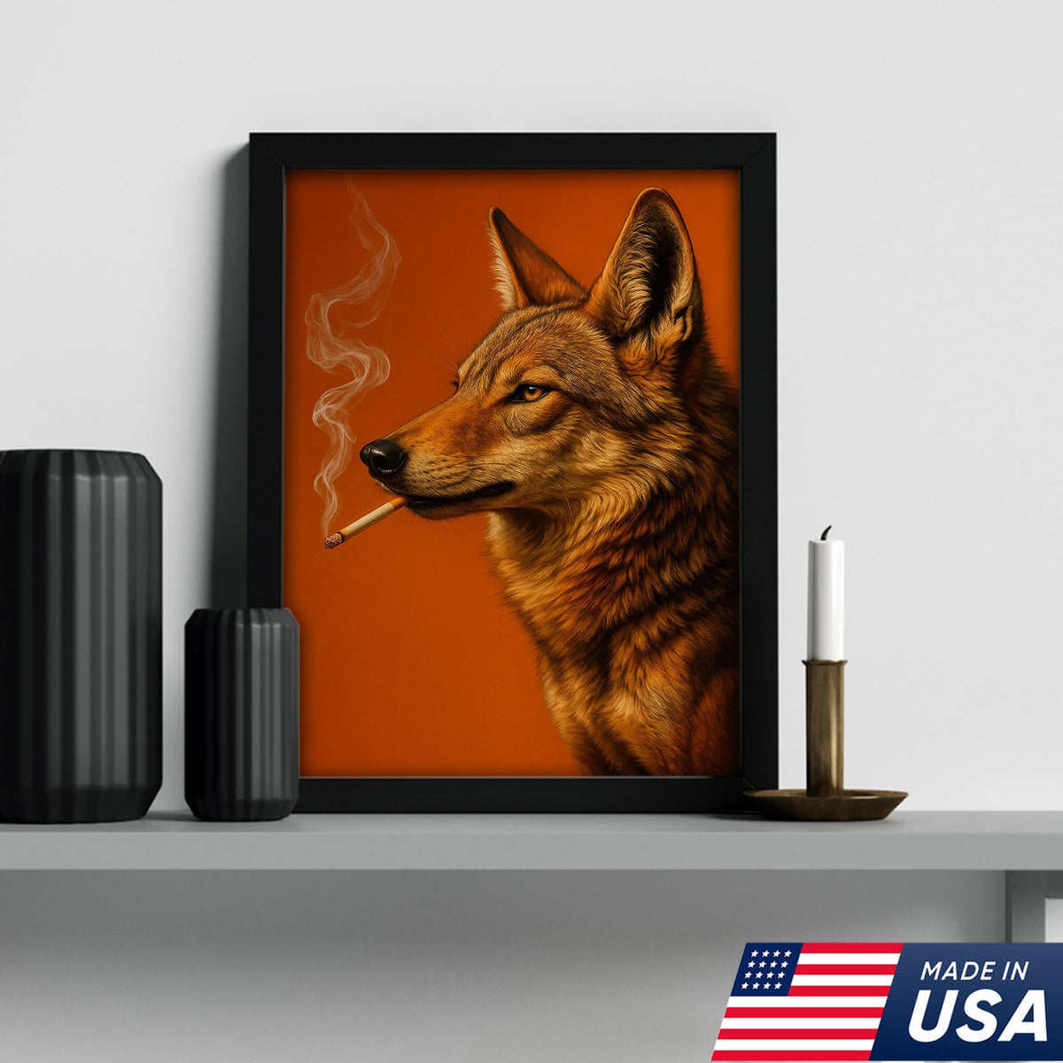 Coyote Canvas Wall Art – Rustic Wildlife Decor – Hunting Cabin Artwork – Mountain Lodge Wall Hanging