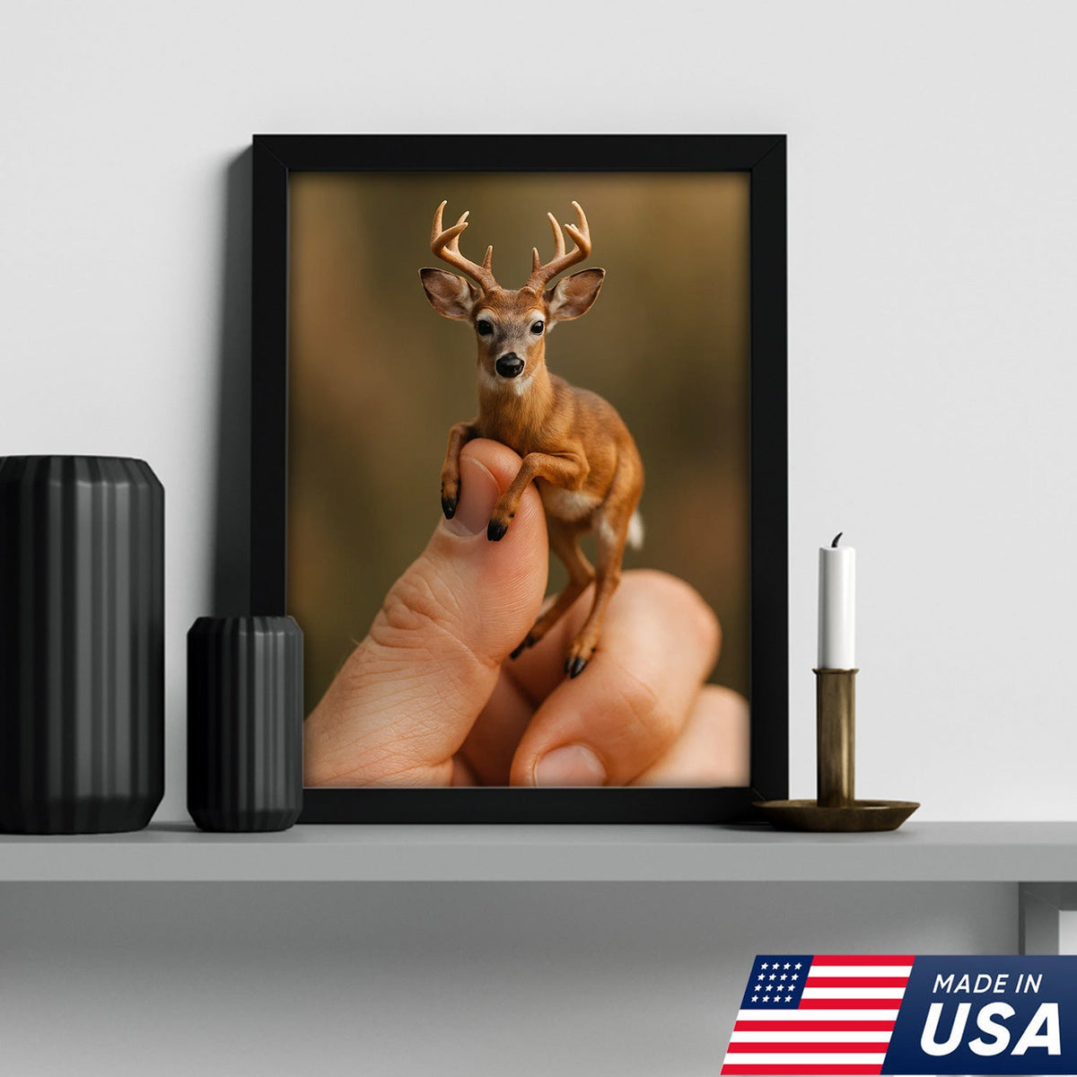 Tiny Deer Canvas Wall Art – Unique Whimsical Wildlife Print – Rustic Cabin and Lodge Decor