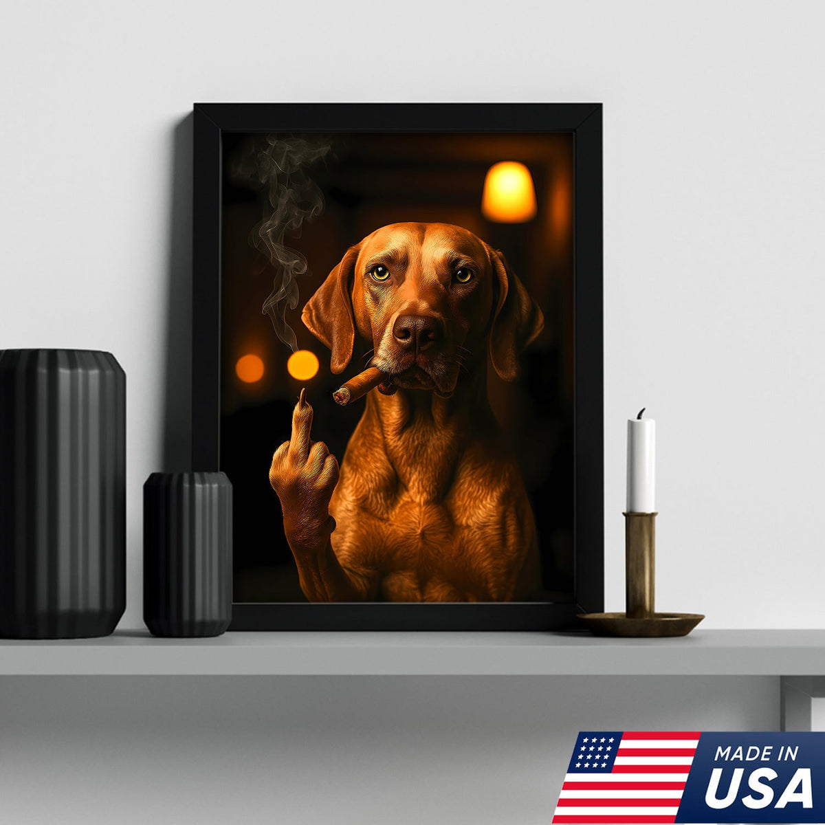 Funny Smoking Dog Canvas – Badass Gift for Hunters & Dog Lovers