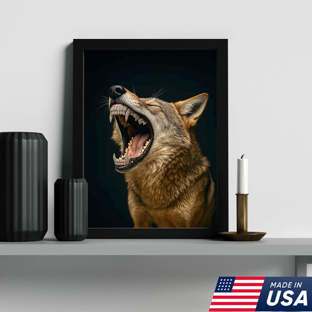 Roaring Wolf Canvas Wall Art, Fierce Animal Portrait Artwork, Rustic Wildlife Decor