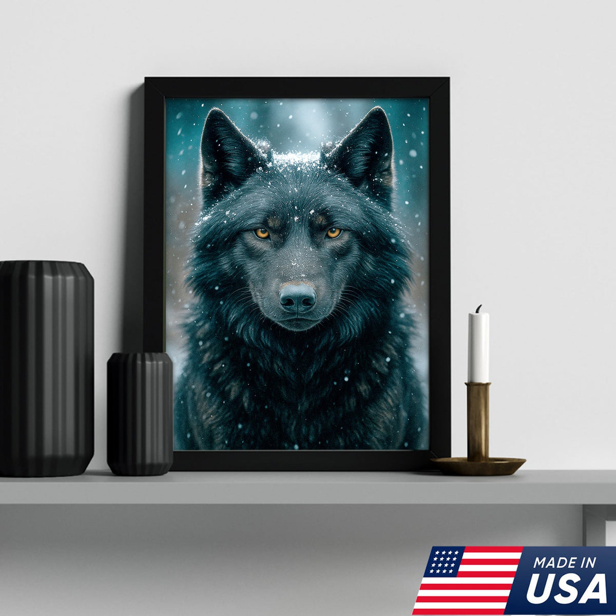 Black Wolf Canvas Wall Art – Rustic Cabin Décor for Hunters, Lodge & Man Cave