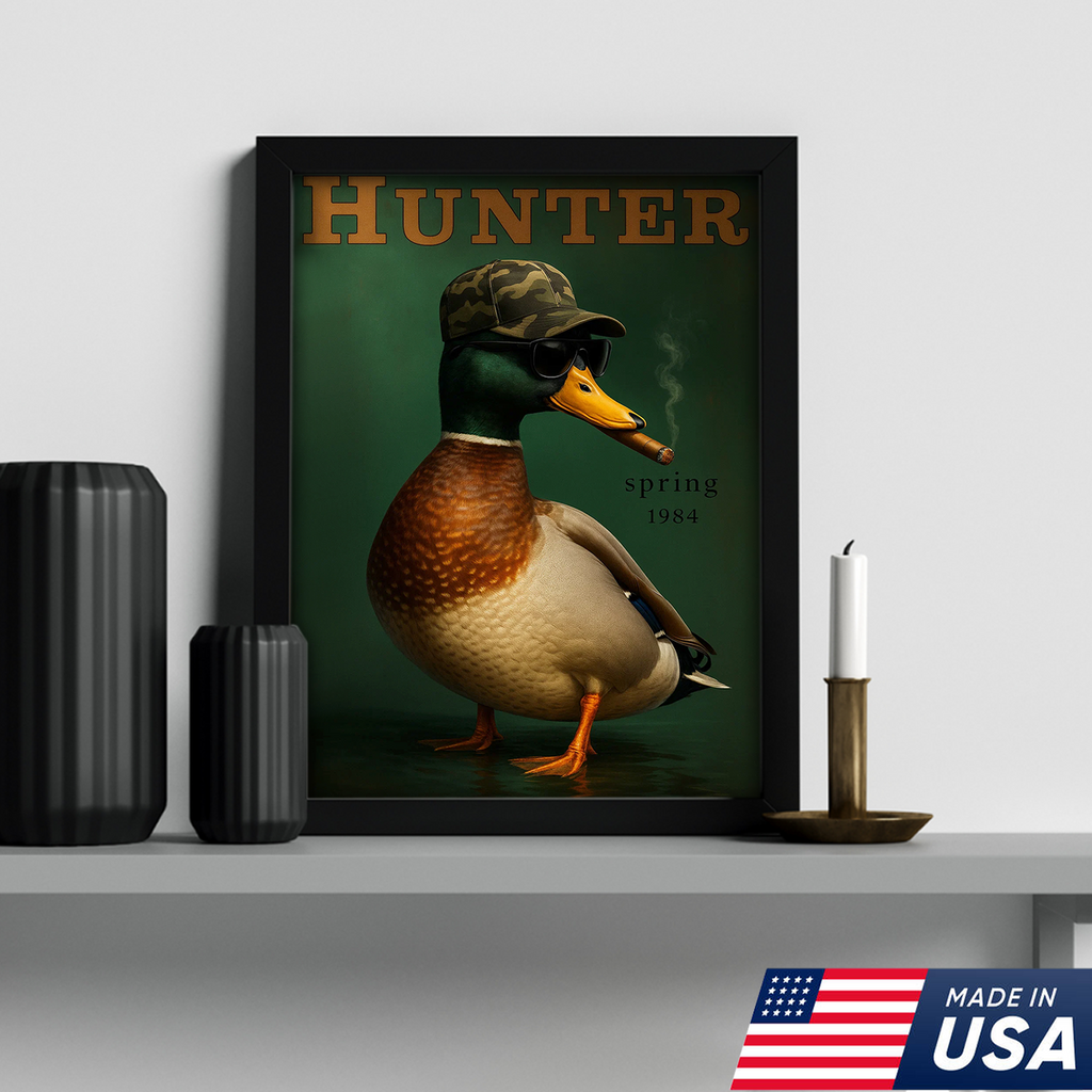 Funny Mallard Duck Canvas Wall Art – Cool Hunter Decor, Rustic Wildlife Artwork