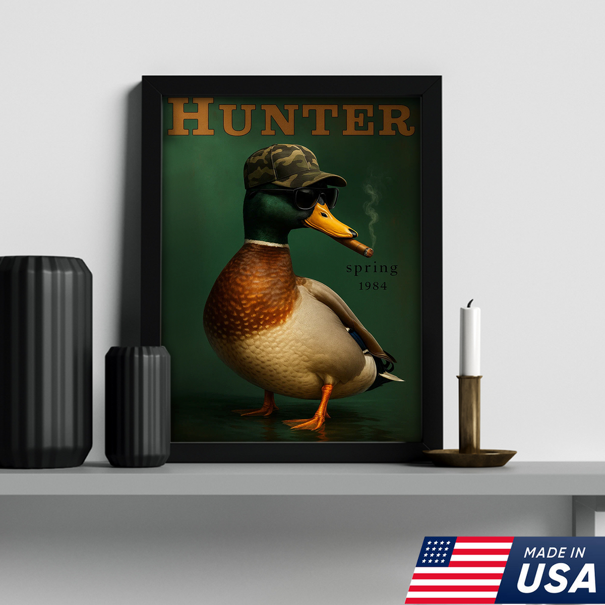 Funny Mallard Duck Canvas Wall Art – Cool Hunter Decor, Rustic Wildlife Artwork