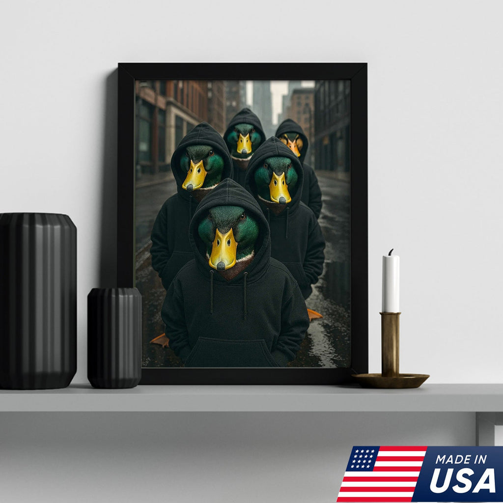 Urban Duck Gang Canvas Wall Art, Hooded Anthropomorphic Ducks Artwork