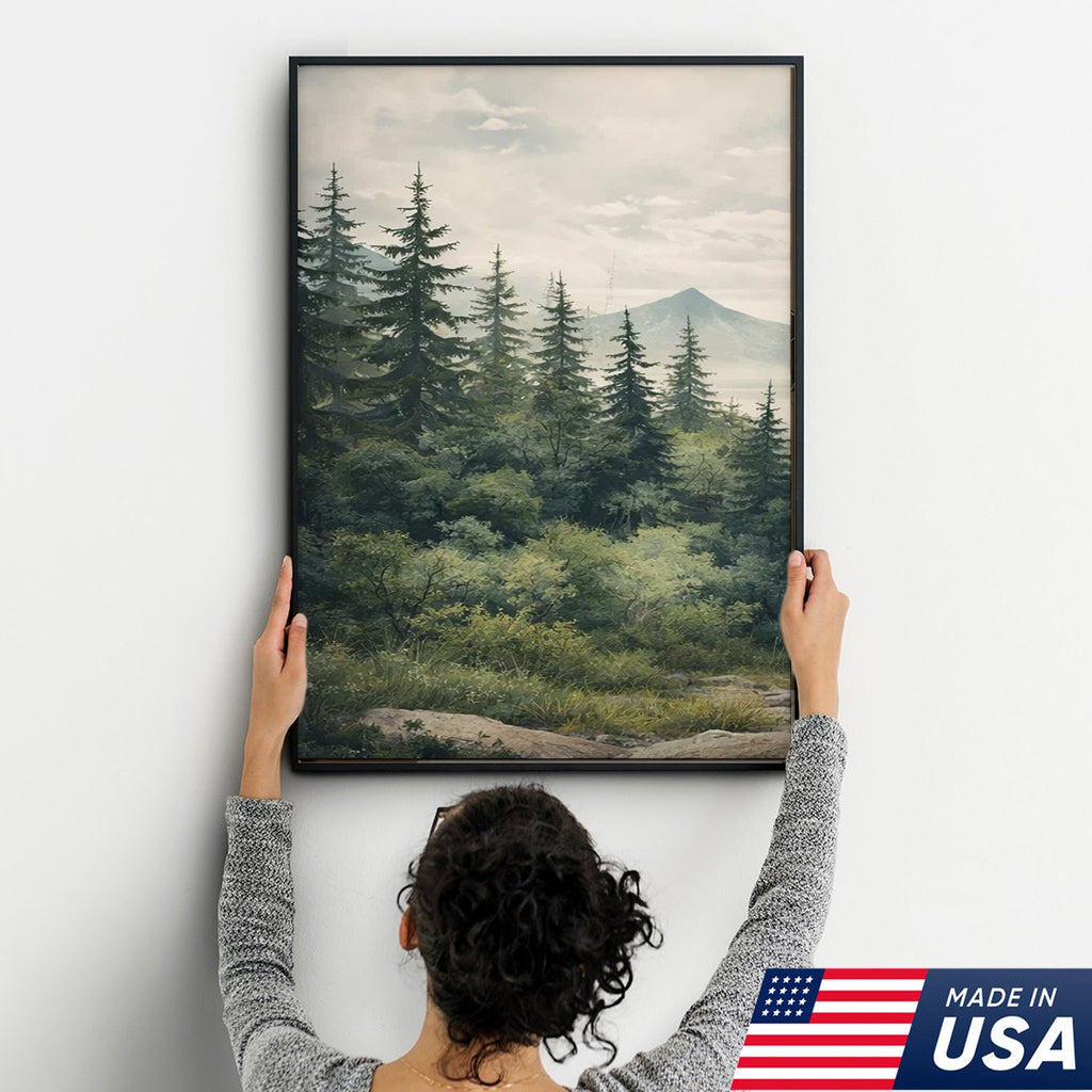 Bear Family Forest Triptych Canvas Wall Art Set, Peaceful Wildlife Landscape with Cubs