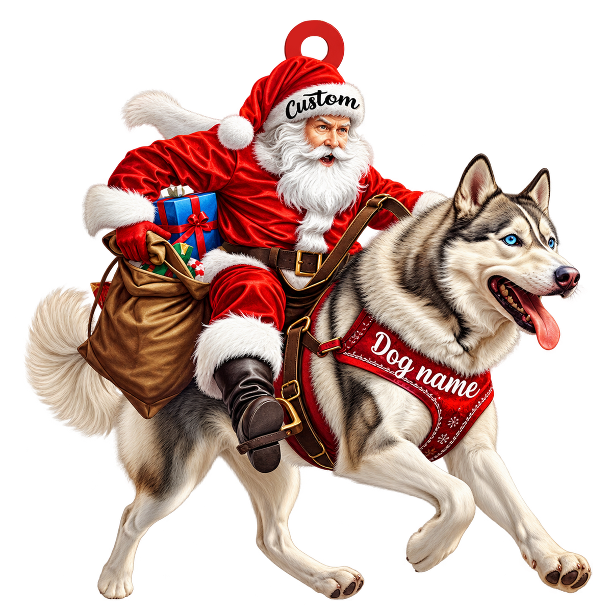 Personalized Santa Husky Christmas Ornament Custom Dog Name Holiday Keepsake