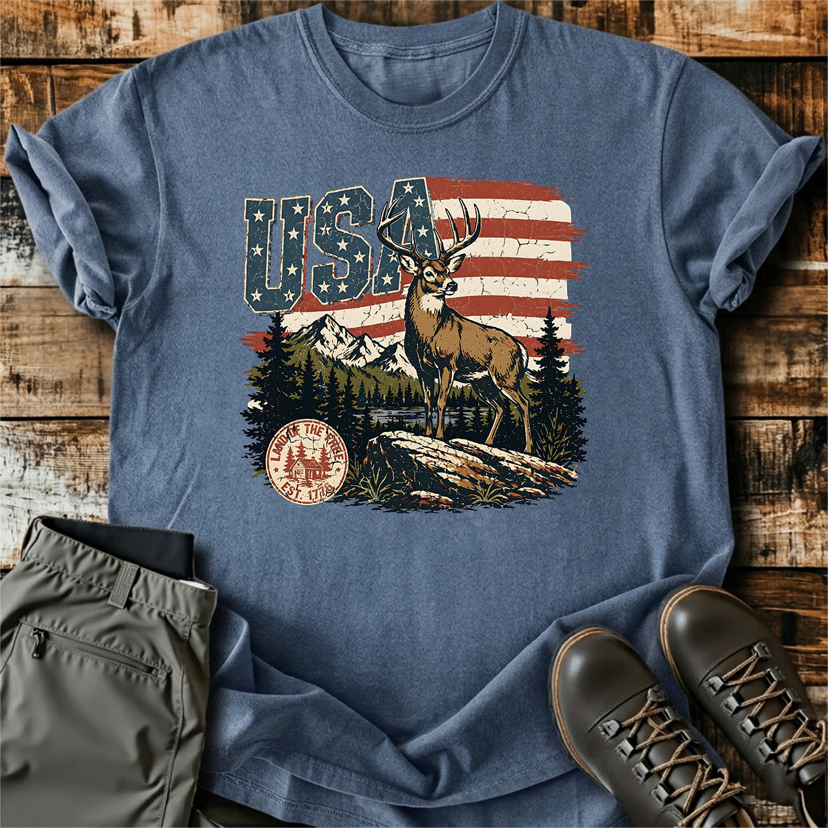 USA Deer Hunting Mountain T-Shirt product image 3