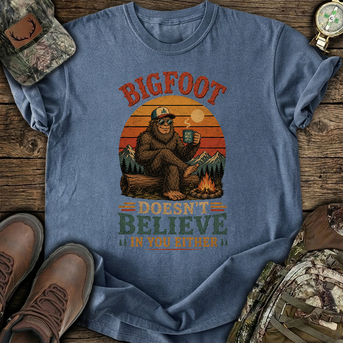 Funny Bigfoot Camping T-Shirt product image 3