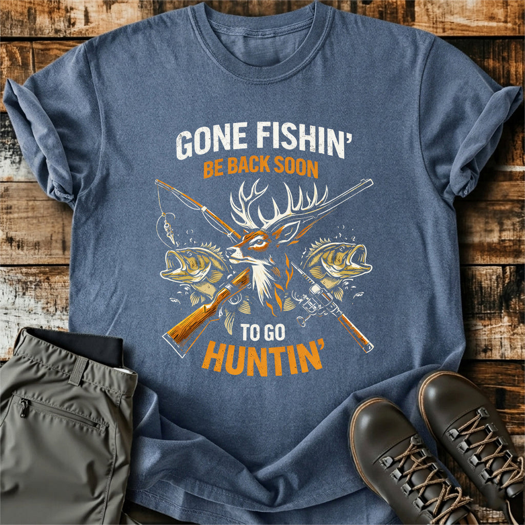 Gone Fishing Hunting Deer T-Shirt product image 4