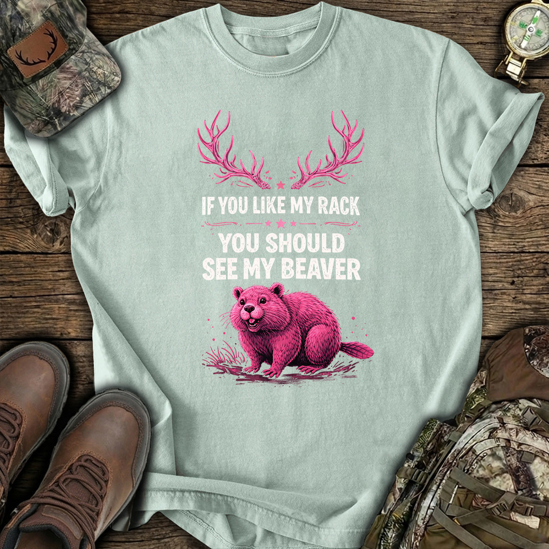 Funny Beaver Hunting Rack T-Shirt product image 4