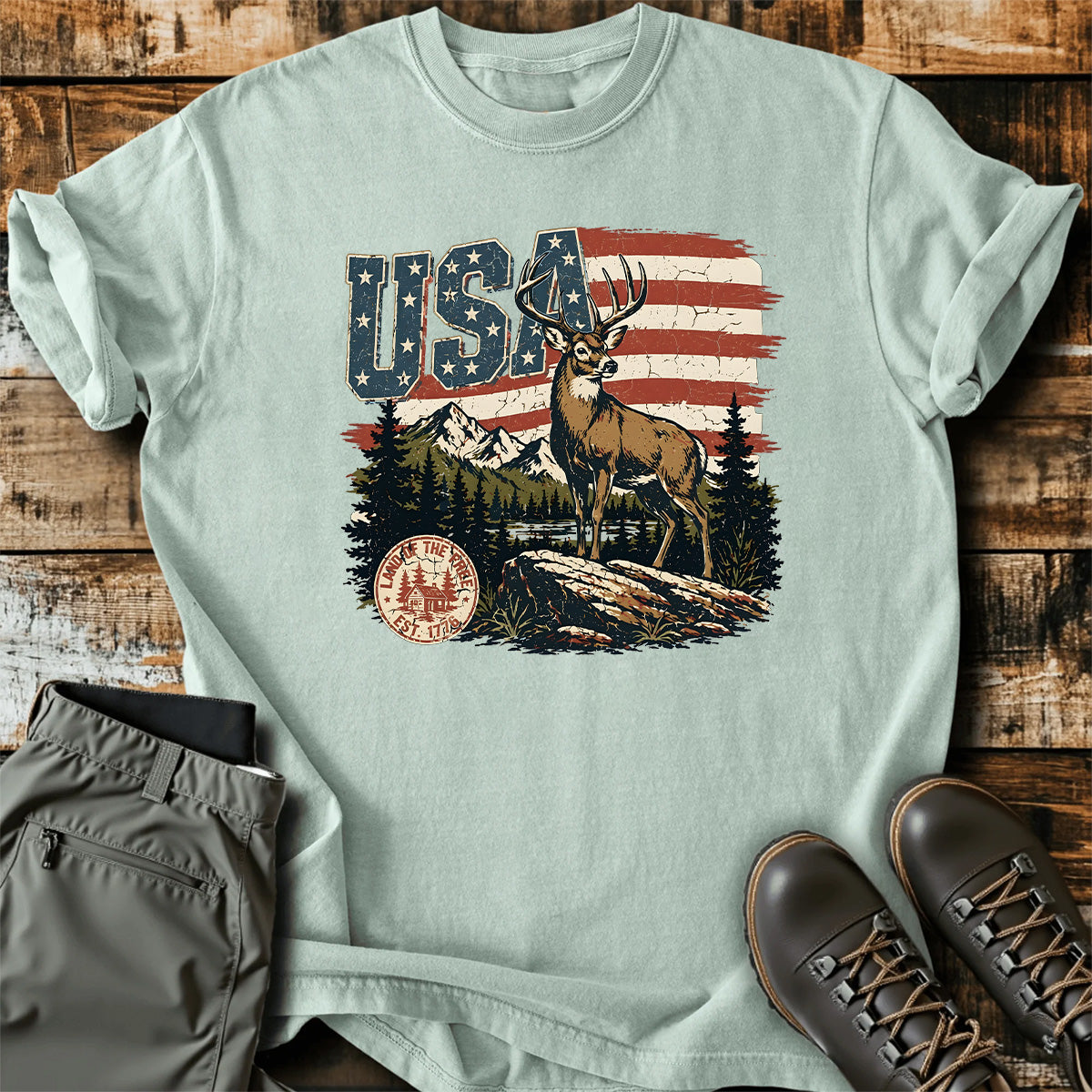 USA Deer Hunting Mountain T-Shirt product image 4