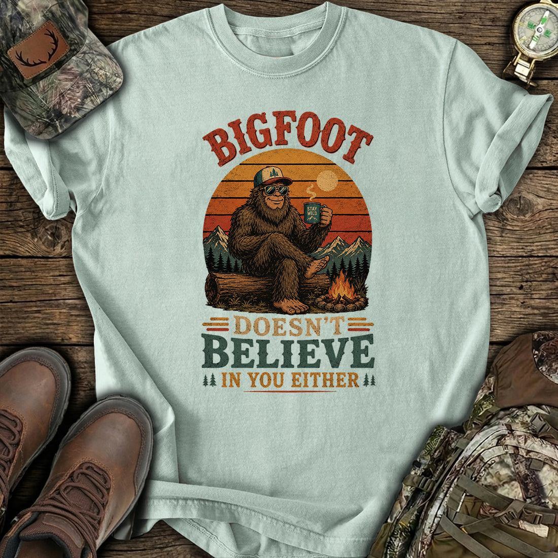 Funny Bigfoot Camping T-Shirt product image 2