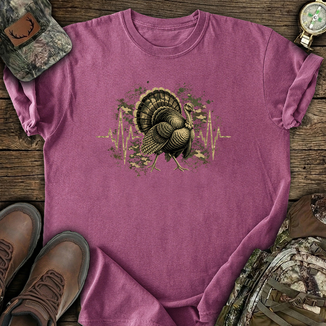 Turkey Hunting Heartbeat T-Shirt product image 3