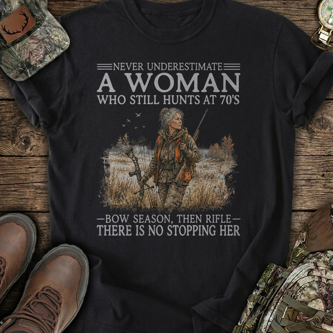 Personalized Ageless Woman Hunter T-Shirt product image 3