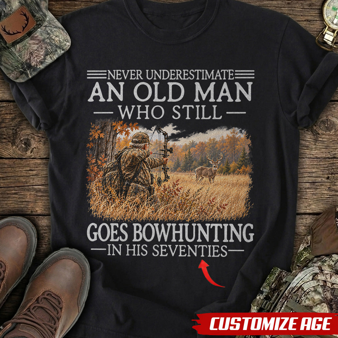 Personalized Years Young Bowhunter T-Shirt product image 3