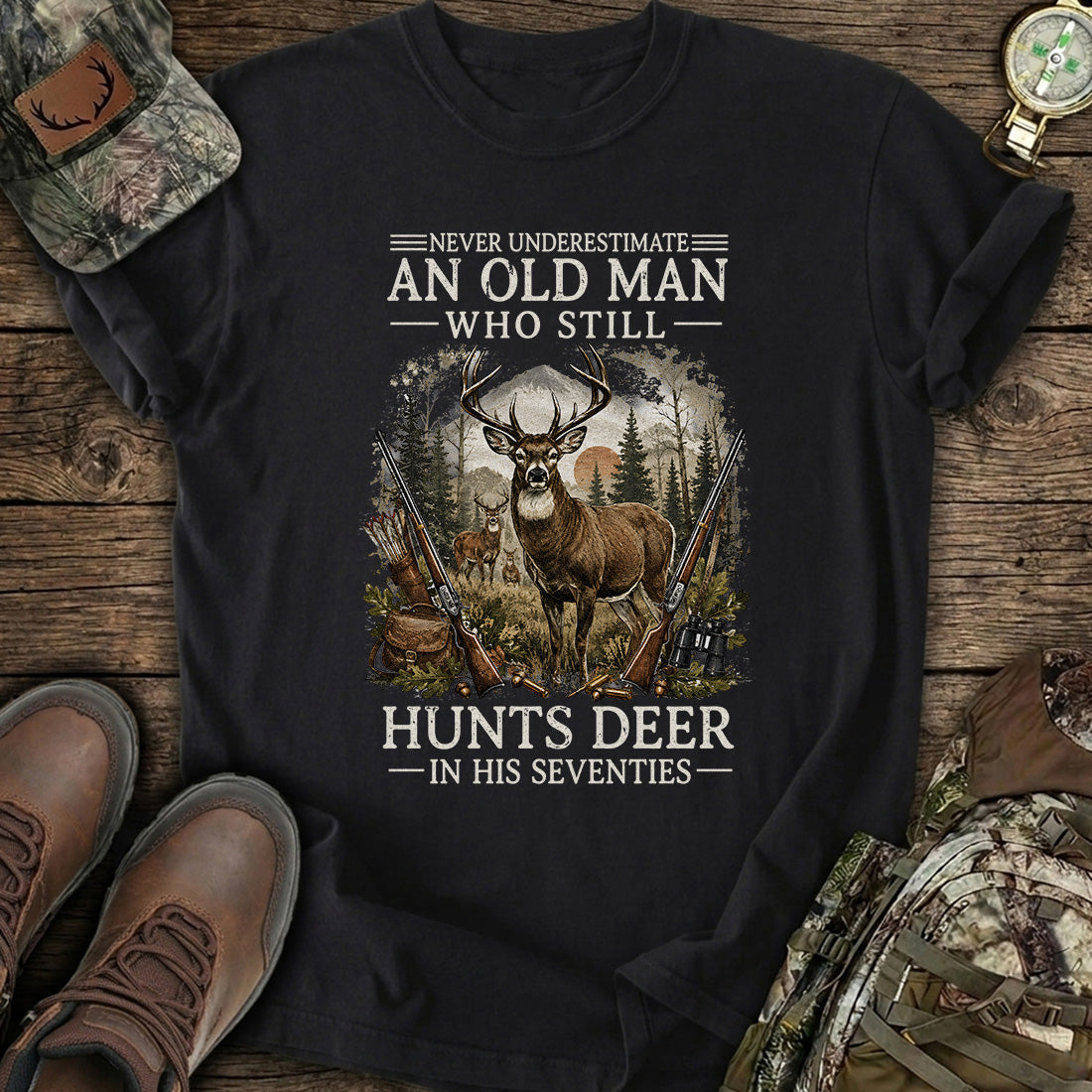 Personalized Ageless Deer Hunter Seventies T-Shirt product image 1