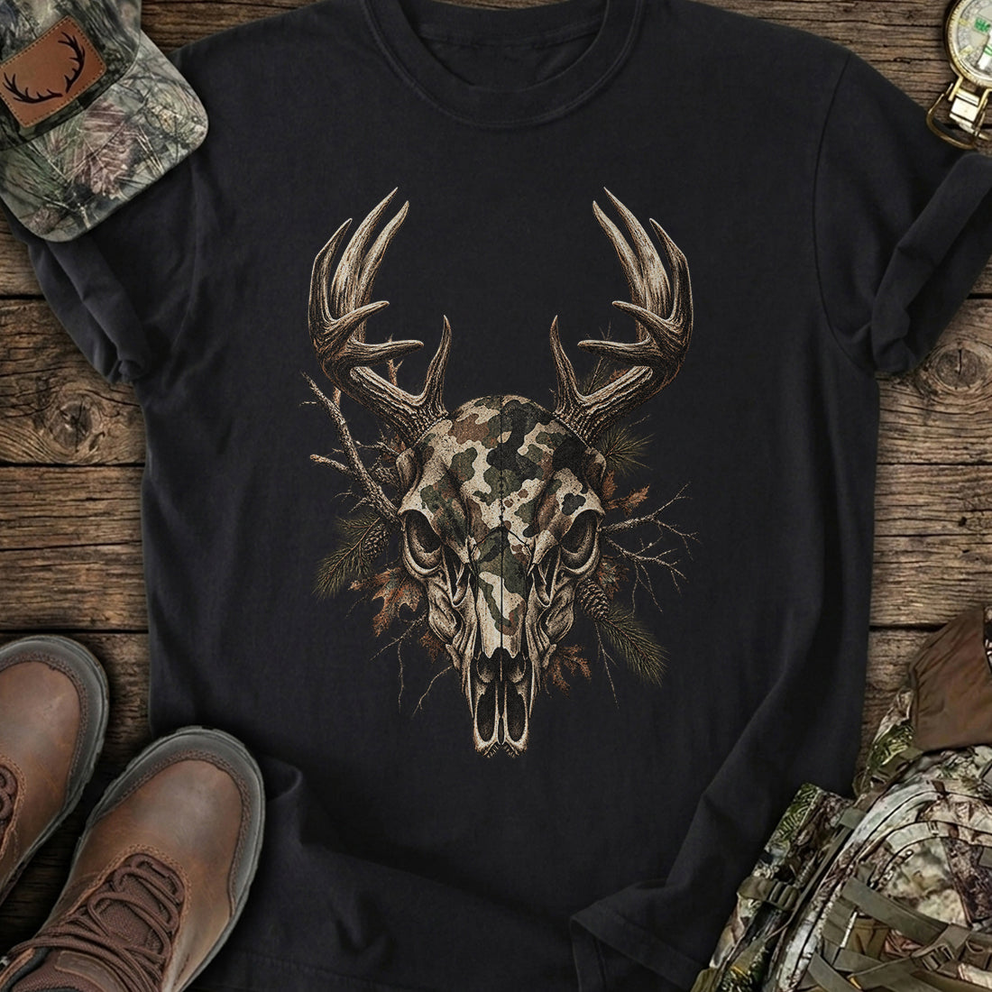 Camo Skull Buck Hunter T-Shirt product image 2