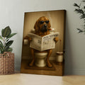 Funny Rustic Dog Bathroom Canvas – Bloodhound Smoking Reading ‘Dog News’ - Hunting Cabin Decor