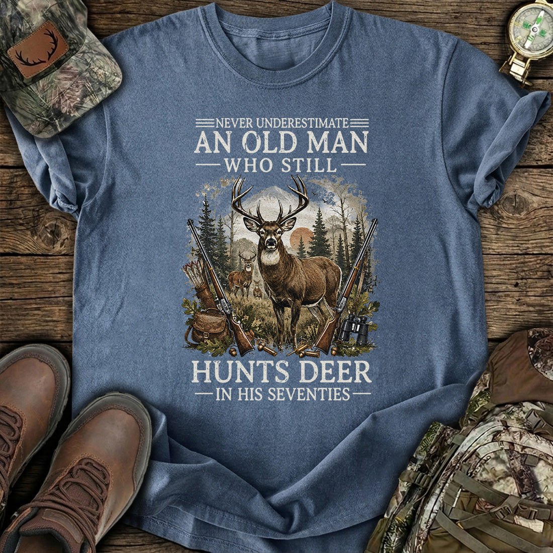Personalized Ageless Deer Hunter Seventies T-Shirt product image 2