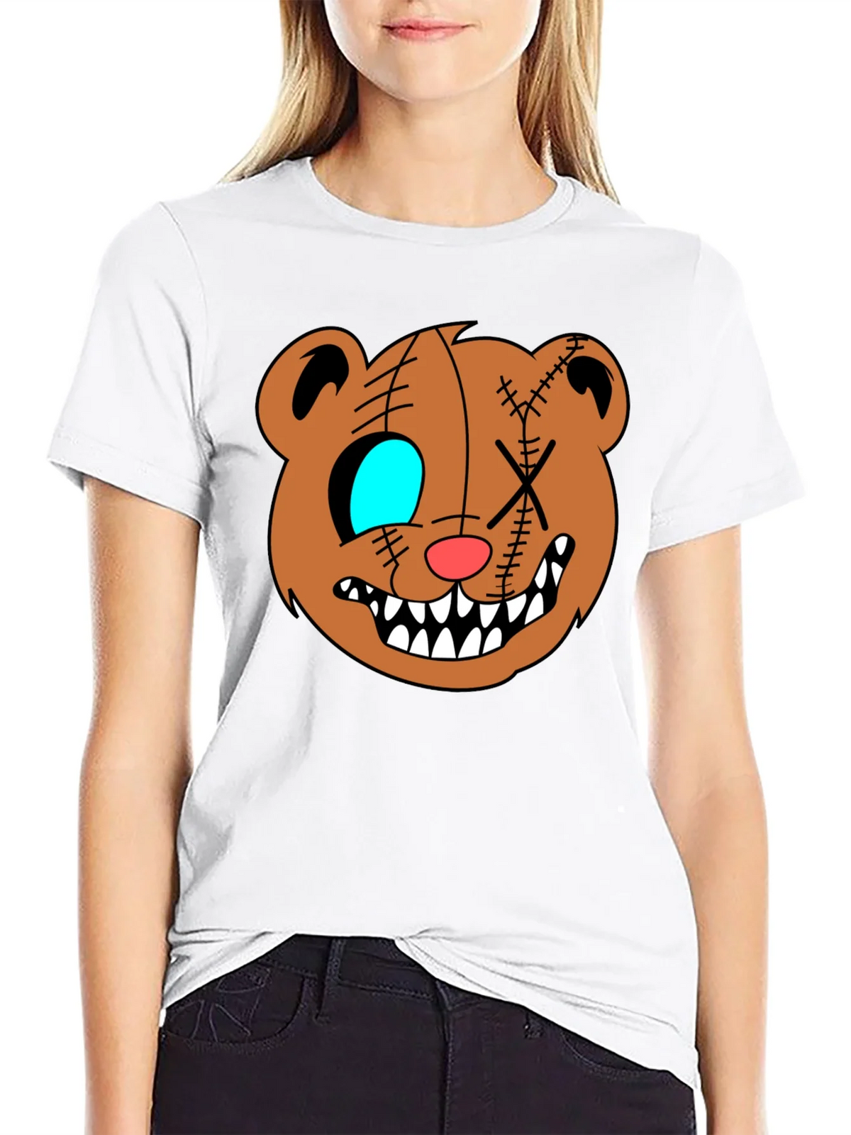 Creepy Cartoon Bear Graphic Black T-Shirt product image 8