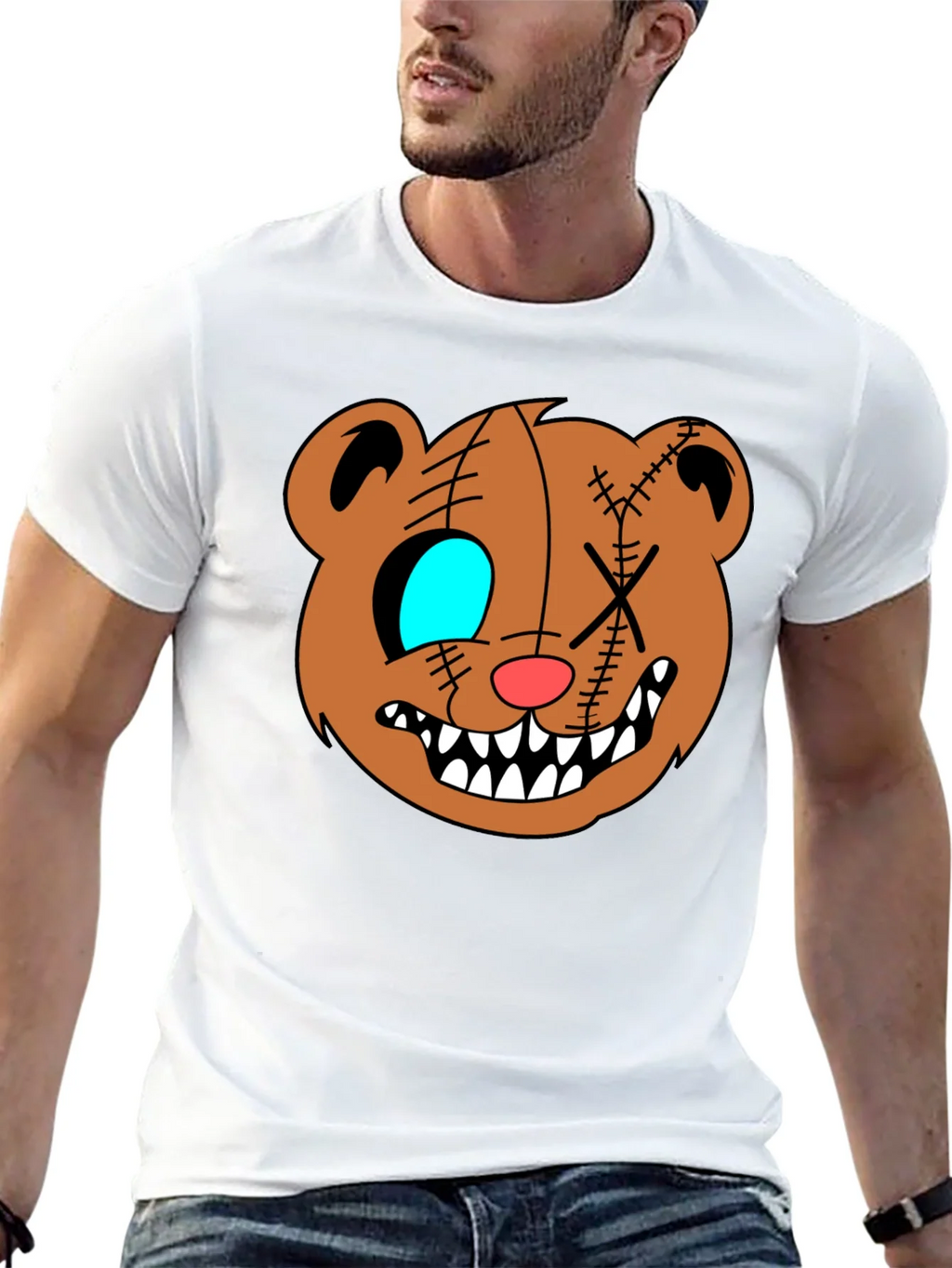 Creepy Cartoon Bear Graphic Black T-Shirt product image 12