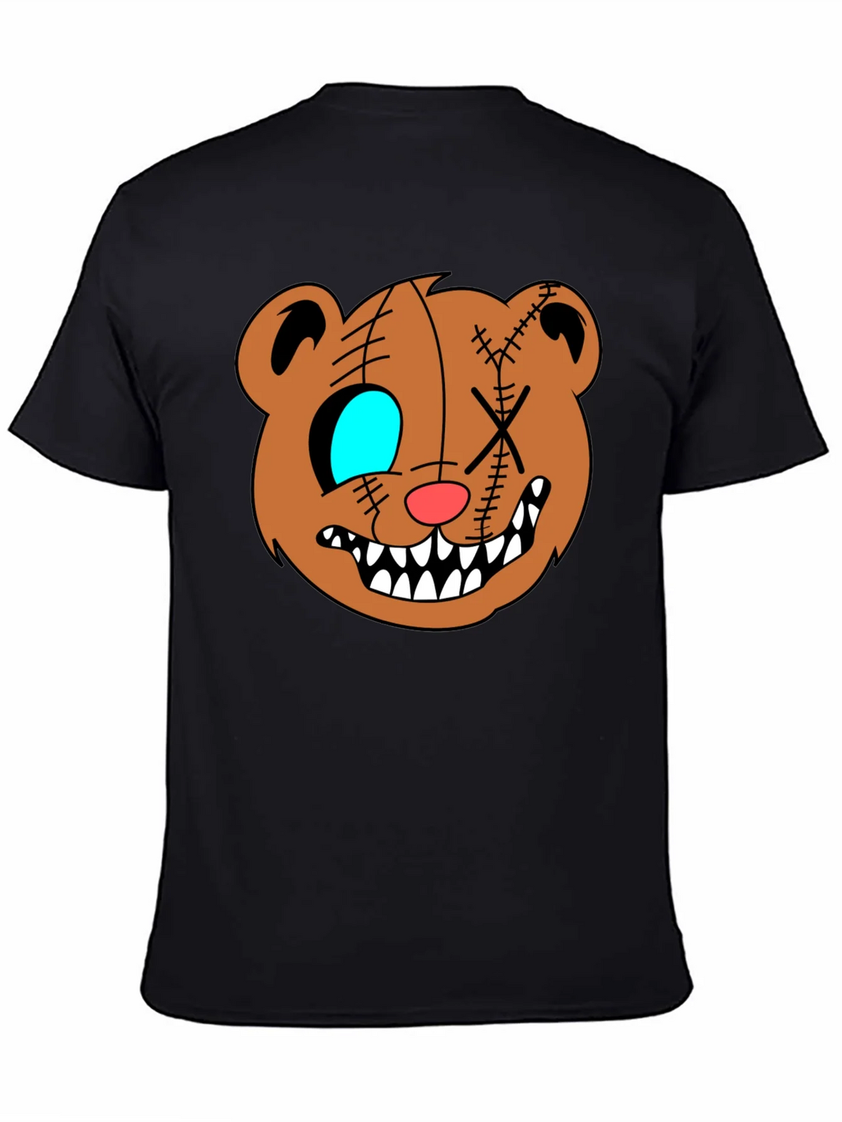 Creepy Cartoon Bear Graphic Black T-Shirt product image 4
