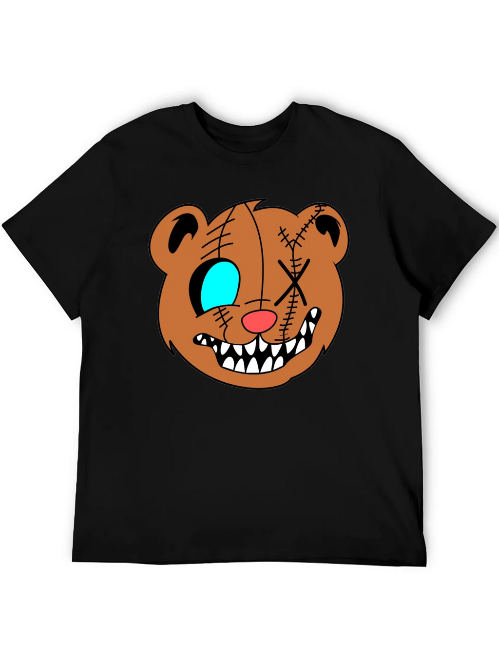 Creepy Cartoon Bear Graphic Black T-Shirt product image 5