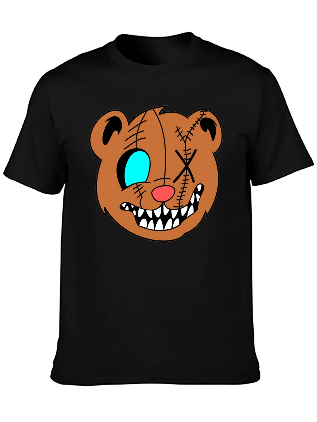 Creepy Cartoon Bear Graphic Black T-Shirt product image 3