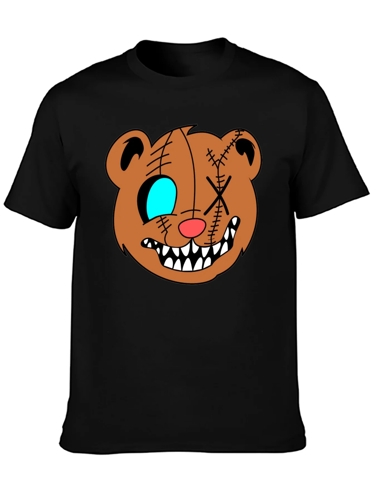 Creepy Cartoon Bear Graphic Black T-Shirt product image 3