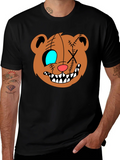Creepy Cartoon Bear Graphic Black T-Shirt product image 1