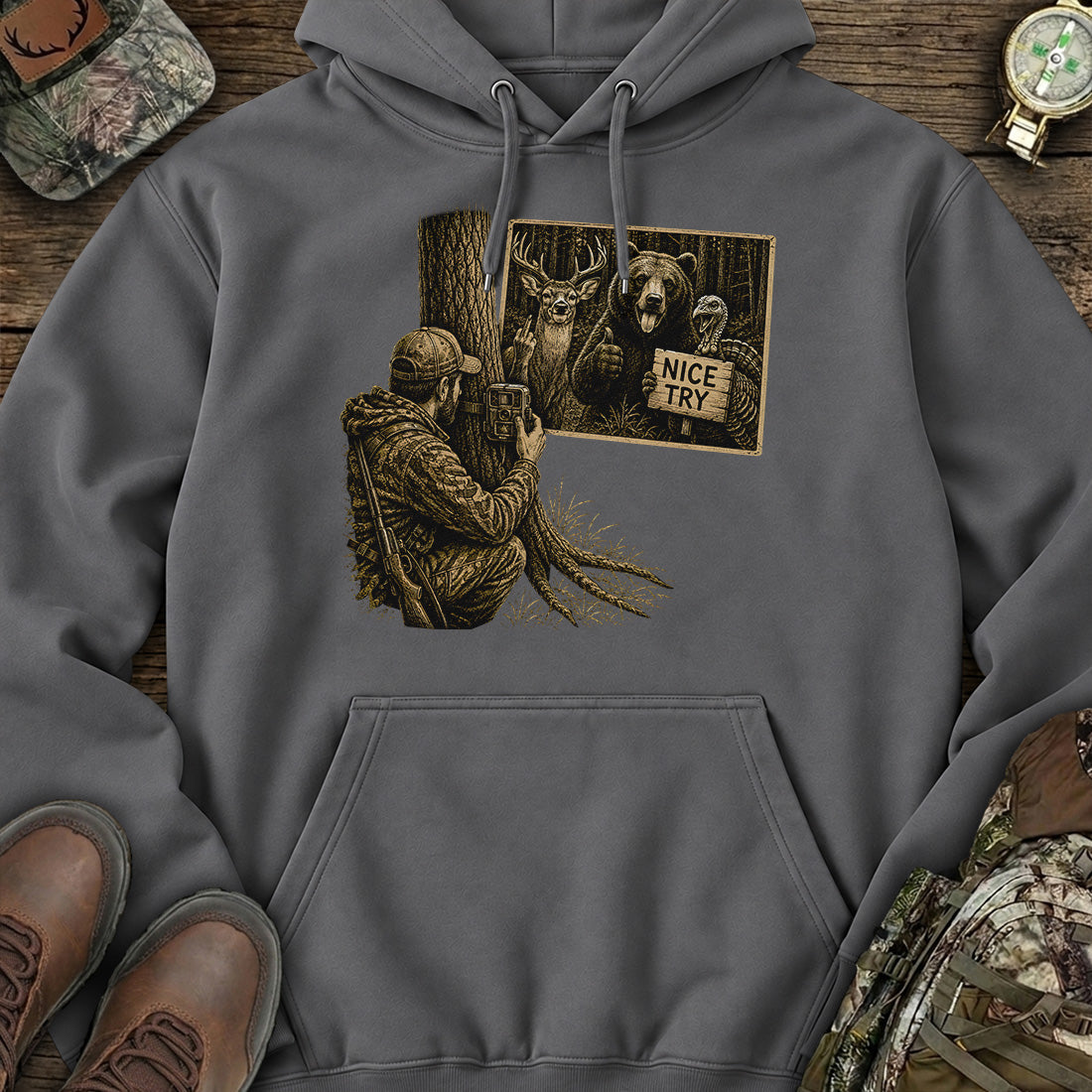 Nice Try Hunting Prank Hoodie product image 2