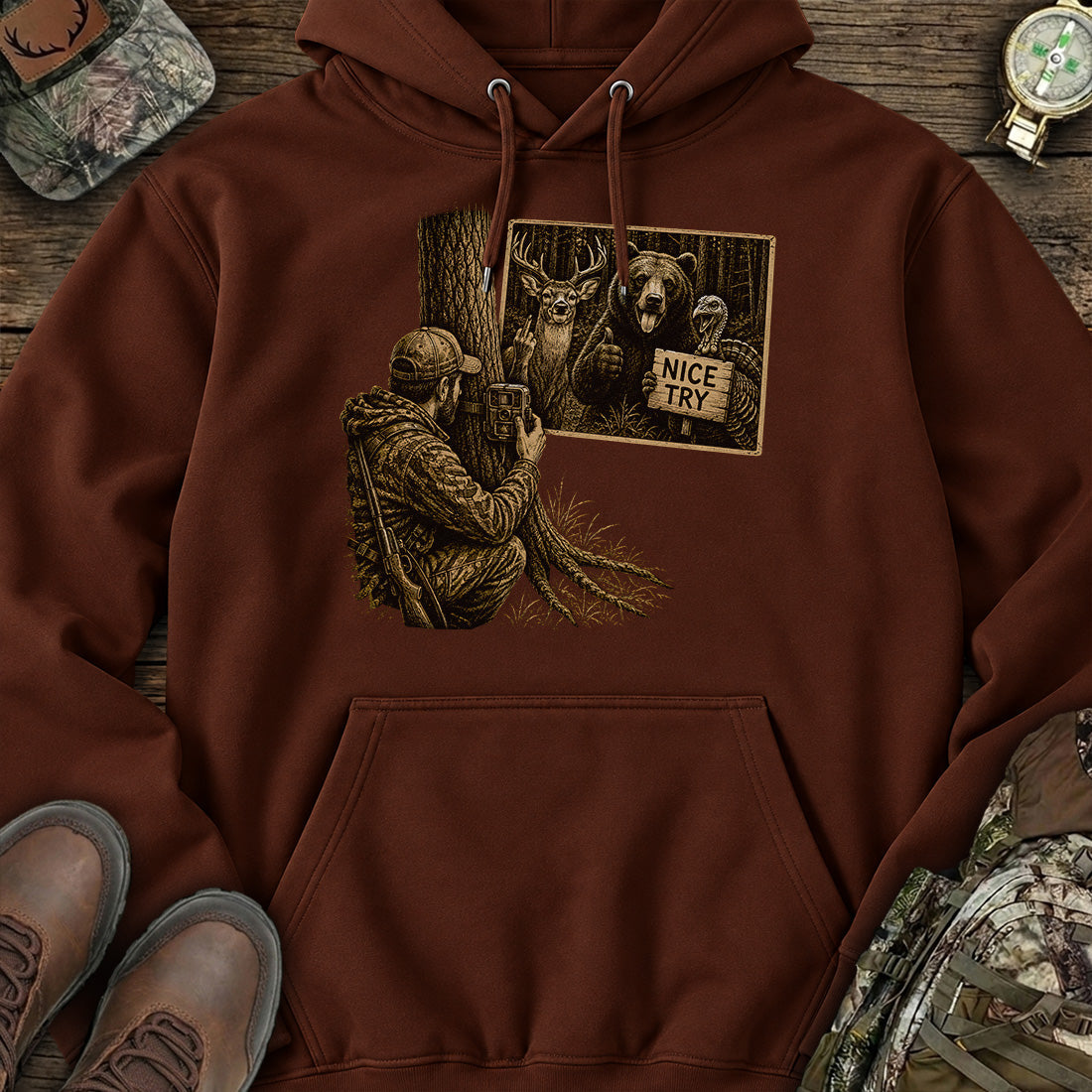 Nice Try Hunting Prank Hoodie product image 3
