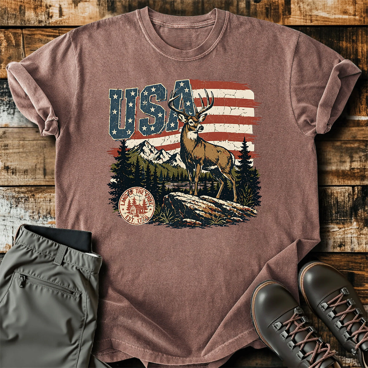 USA Deer Hunting Mountain T-Shirt product image 5