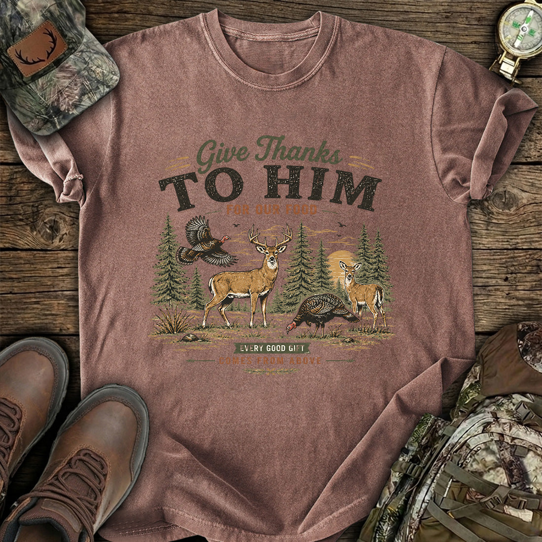 Give Thanks To Him Hunting Deer T-Shirt product image 5