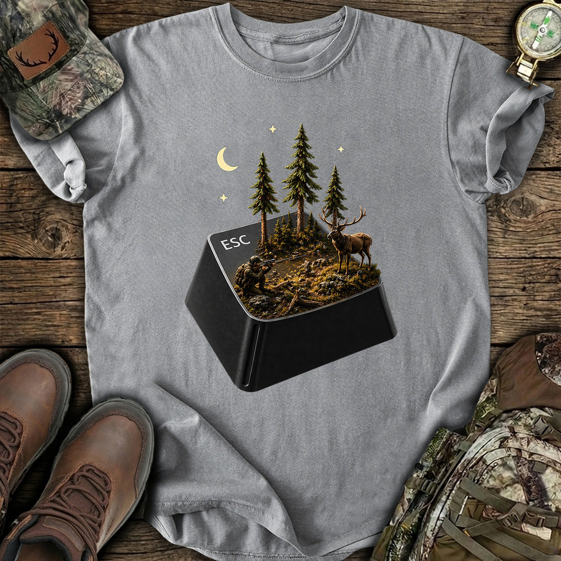 ESC Key Hunting Scene Hunter T-Shirt product image 6