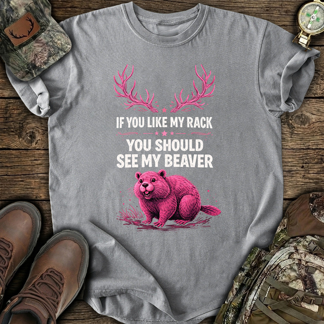 Funny Beaver Hunting Rack T-Shirt product image 6