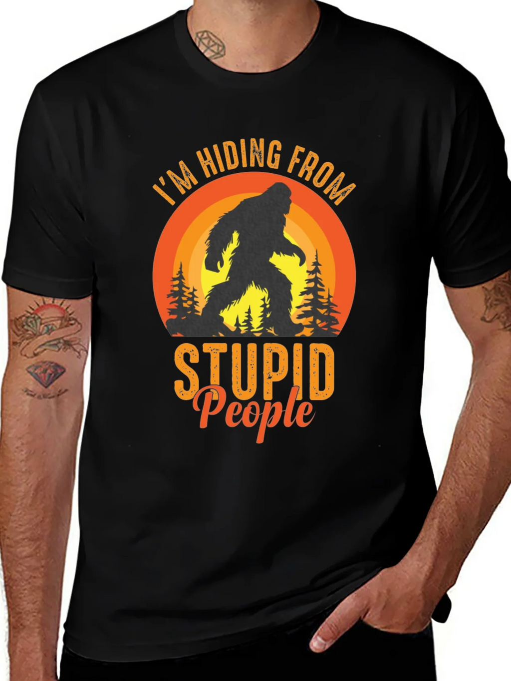 Hiding From Stupid People Bigfoot Black T-Shirt product image 1