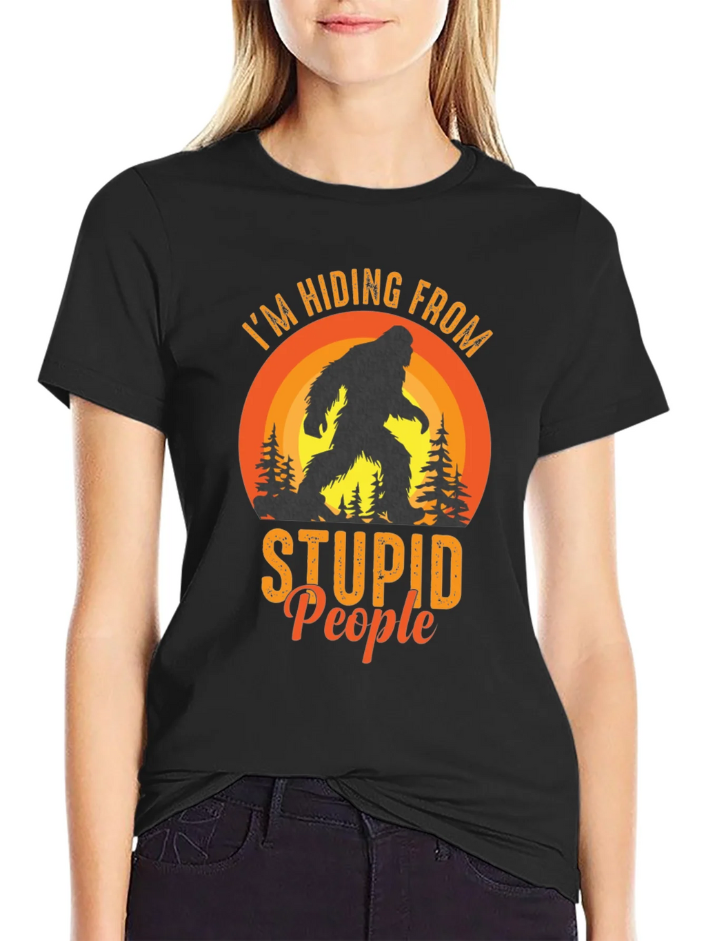 Hiding From Stupid People Bigfoot Black T-Shirt product image 2
