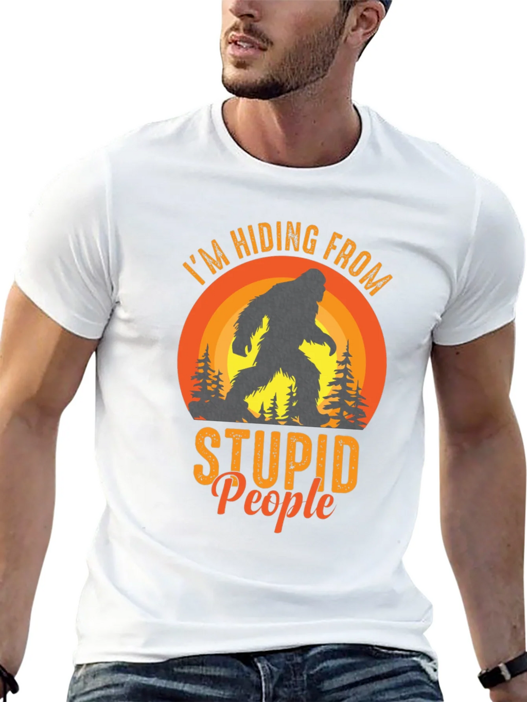 Hiding From Stupid People Bigfoot Black T-Shirt product image 12