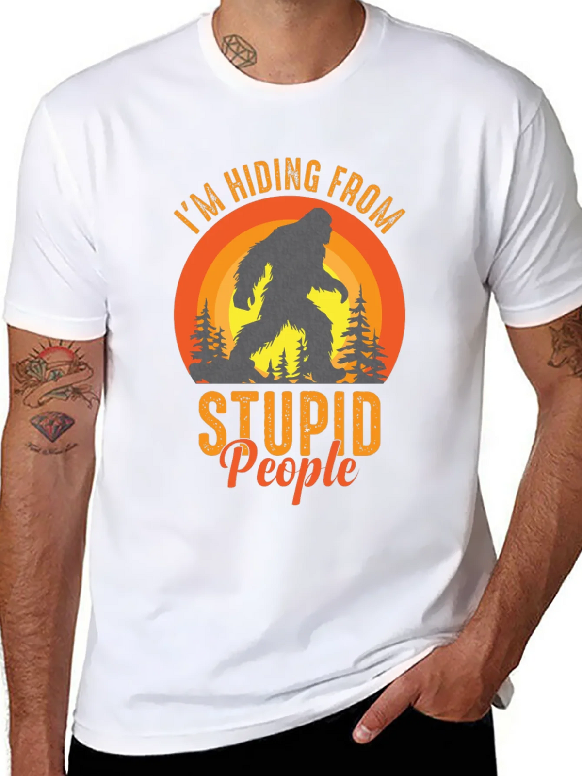 Hiding From Stupid People Bigfoot Black T-Shirt product image 7